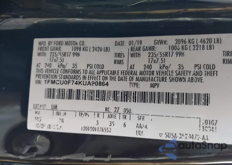 2019 Ford Escape S from USA, damaged, VIN 1FMCU0F74KUA90864